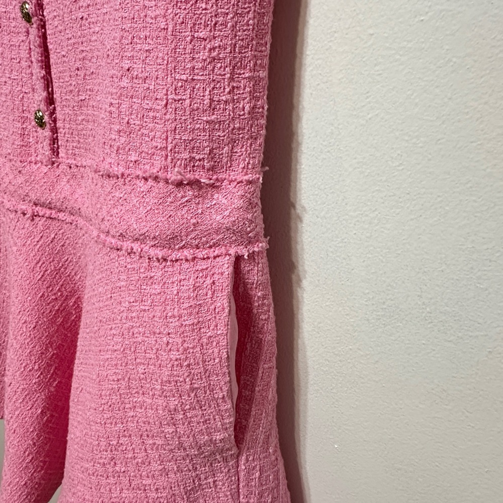 Zara Tweed Mini Dress Womens Small Pink Short Sleeve Blogger Fave Preppy‎ *Flaw - Picture 13 of 15